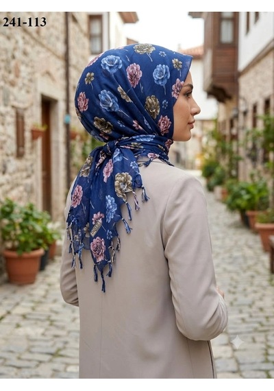 Dolce Cotton Desenli Sökme Boncuklu Eşarp 241-113 Çok Renkli