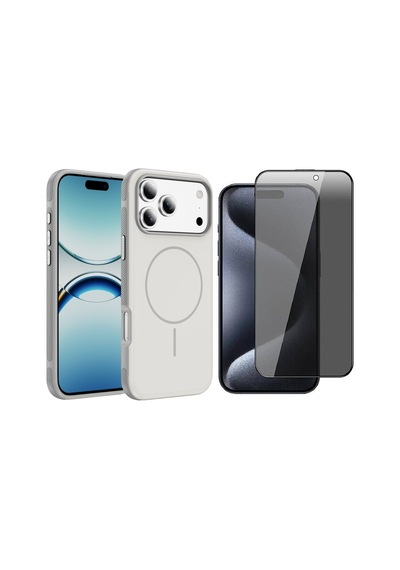 Vendas Apple iPhone 17 Pro Uyumlu Joko Neksa M-safe Kapak + Privacy Cam Ekran Koruyucu Beyaz