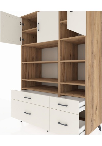 Kronos Dolap 10 Raflı 4 Çekmeceli 3 Kapaklı 132x59x195 Çam-ay... Çam