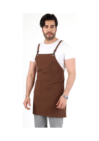 Barista Askılı Önlük Tek Cepli - Kahve-12783 Kahve