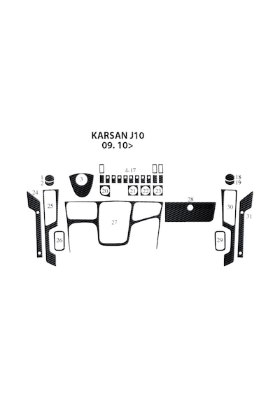 Peugeot Karsan J10 Torpido Kaplama 2010 31 Parça Siyah Karbon
