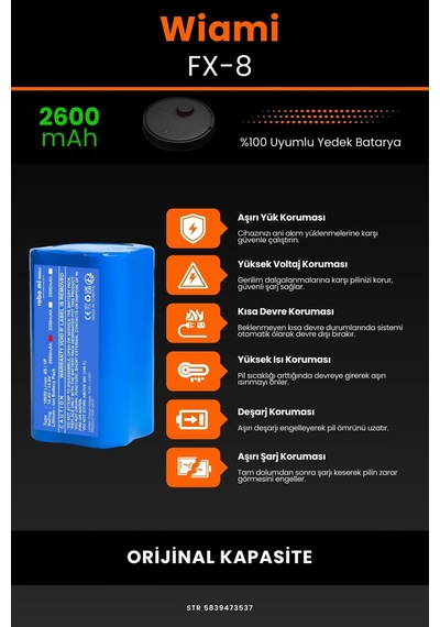 Wiami Fx 8 2600mAh Robot Süpürge Bataryası