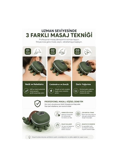 Wr-6 Pro Isıtmalı Şarjlı Masaj Aleti Kablosuz Boyun Omuz Sırt Bacak Derin Doku Masaj Cihazı Haki