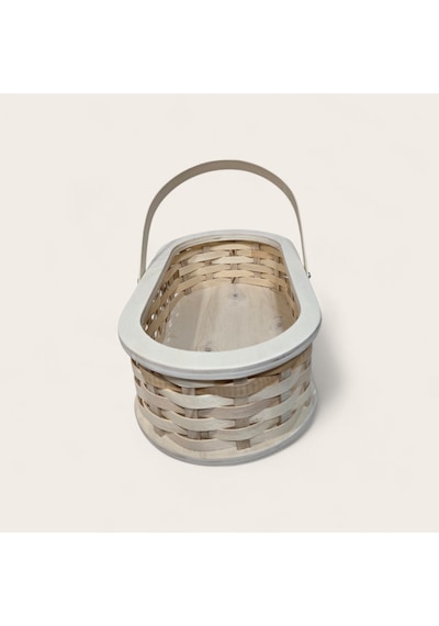El İşçiliği Ahşap Örgü Sepet (Oval, Saplı) Orta Boy (31 x 16 x 10 cm)