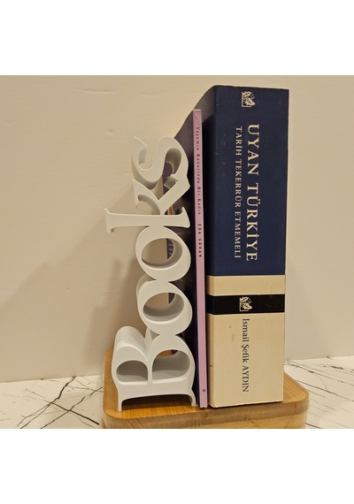 Kitap Tutucu Books Yazılı 3 D Beyaz