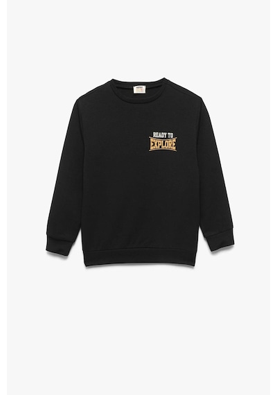 Koton Erkek Çocuk Baskılı Uzun Kollu Bisiklet Yaka Sweatshirt Siyah