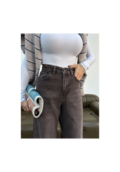 Kene Jeans Kadın Kahve Dökümlü Bol Paça Palazzo Kot Jeans Kahverengi