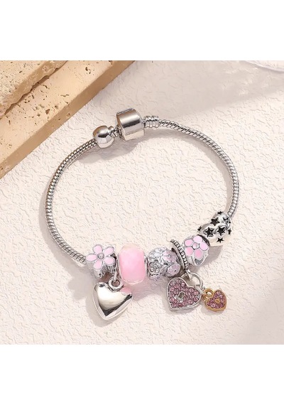 Pink Crystal Kalp Sallantılı Charmlı Bileklik, ...