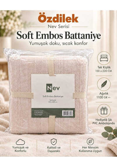 Özdilek Nev Serisi Soft Embos Tek Kişilik Battaniye 150x220 - Kemik