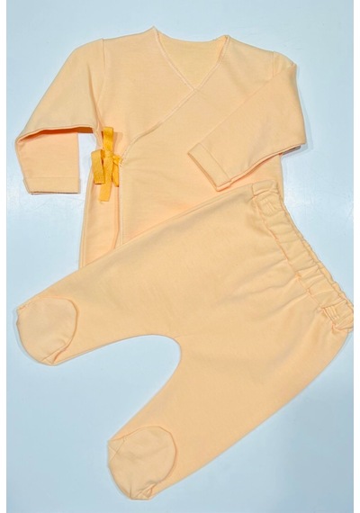 Mutlu Bebe Unisex Bebek %100 Organik Pamuklu Yenidoğan Bebek 2'li İç Zıbın Turuncu
