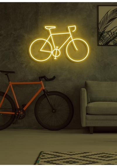 Bisiklet Figürlü Neon Tabela Sarı