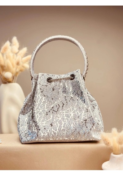 Elora Atelier Taş Detaylı Büzgülü Buz Gümüş Çanta Çok Renkli
