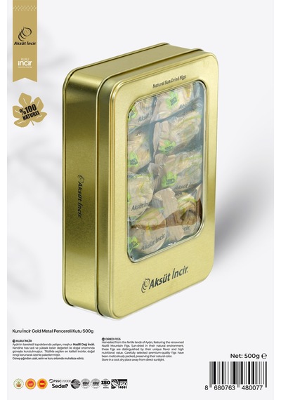500g Kuru Incir Gold Metal Pencereli Kutu 500 G