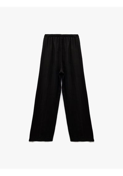 Koton Beli Bağcıklı Cep Detaylı Geniş Paça Pantolon Siyah 7wal40002ıw