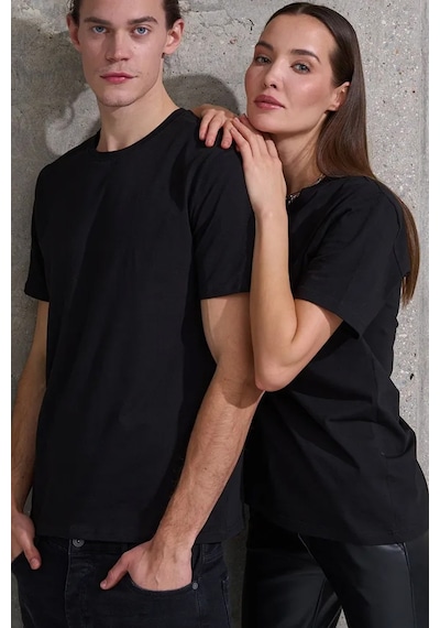 Unisex Pamuklu Oversize Basic Tshirt Siyah