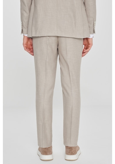 Ac&co Erkek Bej Slim Fit Dar Kesim Kırlangıç Yaka Kapak Cepli Çizgili Takım Elbise
