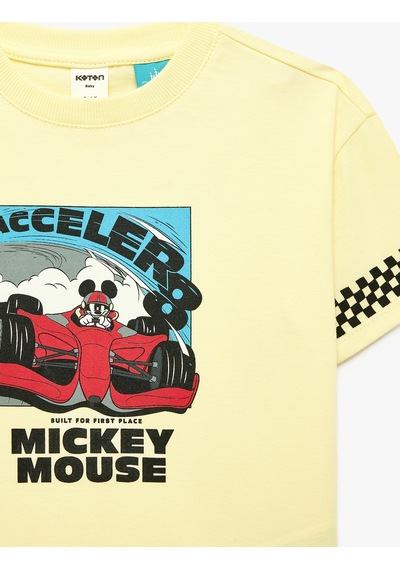 Koton Mickey Mouse Baskılı Pamuklu Kısa Kollu Lisanslı Tişört Sarı 6smb10227tk