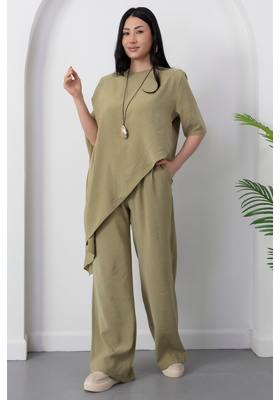 Kalopya Simetrik Crop Pantolon İkili Takım Grs3933 Yesıl