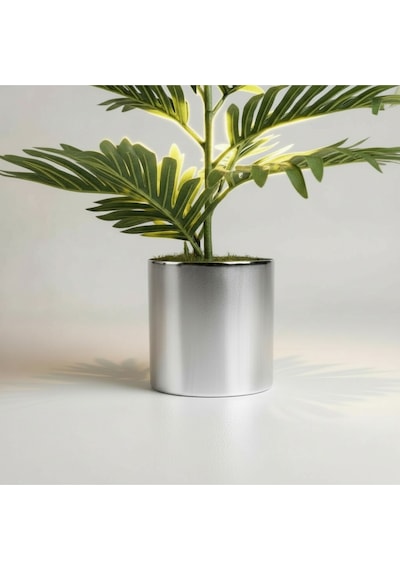 100 Cm Yapay Areca Palmiyesi Premium Dekoratif İç Mekan Bitkisi Metal Gümüş Saksı Yeşil