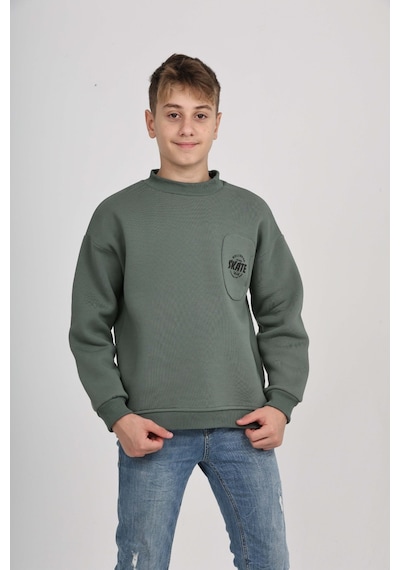 Toontoy Kids Toontoy Erkek Çocuk Cep Skate Baskılı Sweatshirt Koyu Yeşil