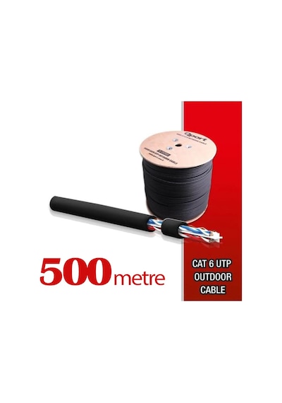 Qport Yüksek Bakır Utp 23Awg 0.58 MM Dış Ortam Cat6 Outdoor Kablo 500 Metre