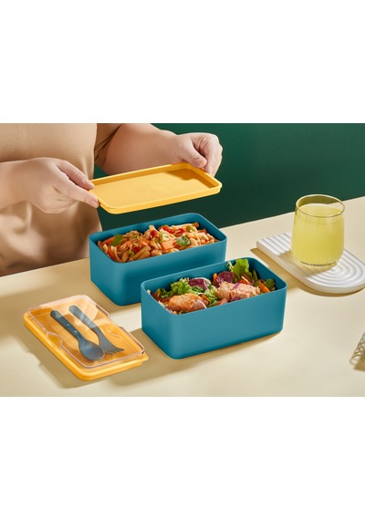 Rotanev Yeşil Mega Boy 2katlı Yemek Saklama Kabı 2 Litre Beslenme Kendinden Çatal Kaşık Servisli Lunch Box Set
