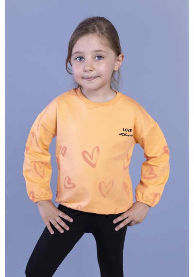 Toontoy Kız Çocuk Nakışlı Büzgü Detaylı Sweatshirt Turuncu