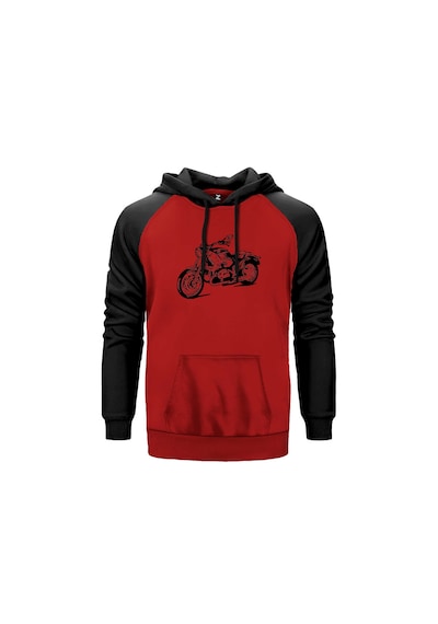 Kruvazör Motosiklet Çizim Kırmızı Renk Reglan Kol Sweatshirt Kırmızı