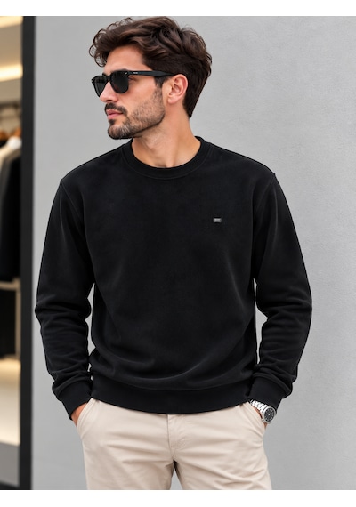 Qupa Selanik Kumaş Sıfır Yaka Sweat Siyah