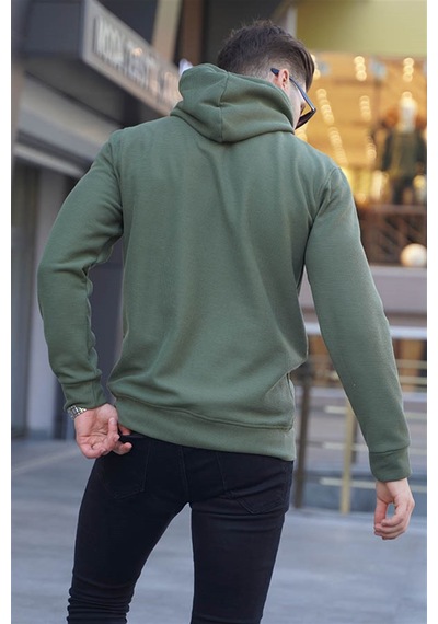 Madmext Haki Yeşili Kapüşonlu Basic Sweatshirt 6014 Haki Yeşili