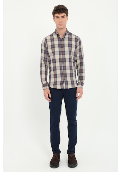 Dufy Bej Ekose Desen Regular Fit Erkek Gömlek-25809