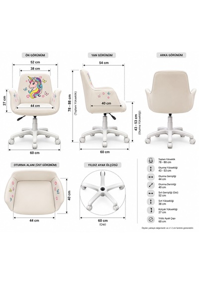 Unicorn Kids Çalışma Koltuğu Krem
