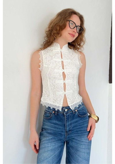 Verymoda Dantel Yelek D3026 Krem