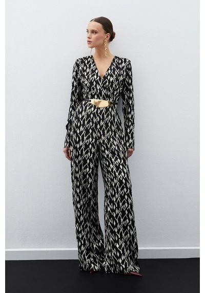 Sateen Desenli Saten Tulum - Siyah