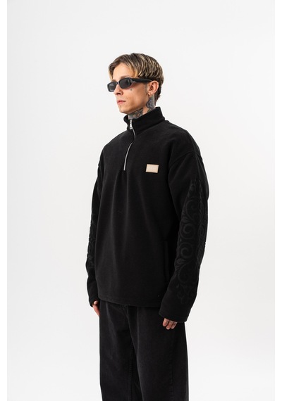 Respire Erkek Ffb Yarım Fermuarlı Oversize Polar Ceket Siyah