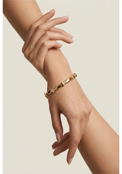 Premium Kadın Gold Renk Zirkon Taşlı Modern Twist Mekik Tasarım Bileklik Altın