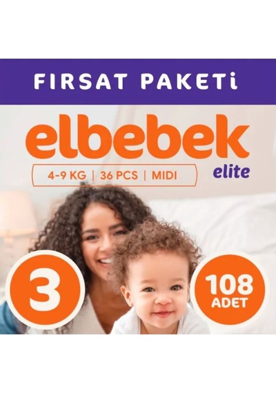 Elbebek Elite Bebek Bezi 3 Numara Midi Fırsat Paketi 108 Adet 3'lü