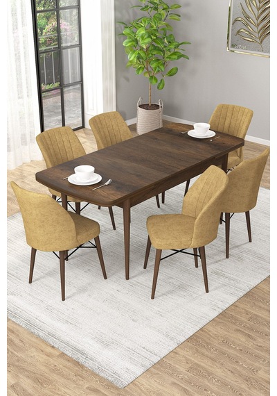 Arel Barok Desen 80x132 Açılabilir Mdf Masa Yemek Odası Takımı, Mutfak Takımı 6 Adet Sandalye Barok Masa - 6 Cappuccino - Ceviz Ayak Arel Barok Desen 80x132 Açılabilir Mdf Masa Yemek Odası Takımı, Mutfak Takımı 6 Adet Sandalye Barok Masa - 6 Cappuccino - Ceviz Ayak