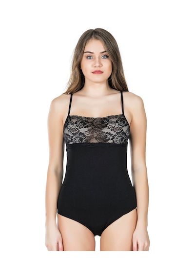 Moon Wear Dantel Yaka Askılı Çıtçıtlı Kadın Body 312 Siyah