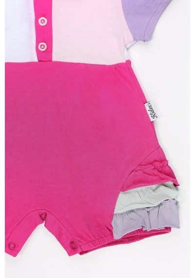 Chicsy Baby Kız Bebek Renkli Polo Yaka Tulum Yazlık Pamuk Bebek Tulum Şort Tulum Pembe