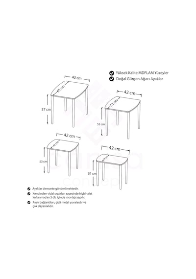 Canisa Concept Anka Serisi Mdf 1.sınıf 4lü Zigon Sehpa Takımı Krem - Gümüş