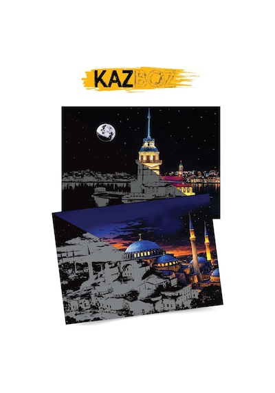 Kazboz Kazıma Sanatı, Türkiye Temalı Scratch Art Seti, 20x28,5 Cm, Venedik, Kapadokya, İstanbul