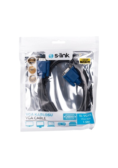 S-lınk Sl-vga16, 15pin, İki Ucu Erkek, 1.5mt, Vga Kablosu