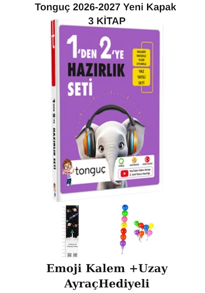 Tonguç 1'den 2'ye Hazırlık Seti 3 Kitap Yeni Kapak Set Uzay A,+emoji Kalem H 2026-2027 Maarif Modeli