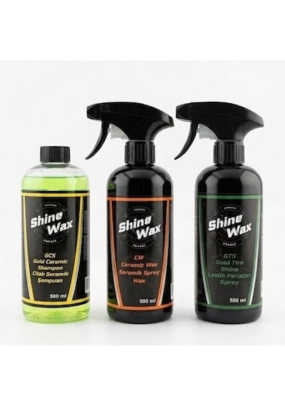 Shine Wax Seramik Şampuan & Seramik Sprey Wax & Lastik Parlatıcı Sprey 500 Ml 3'lü Set