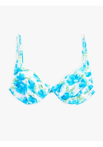 Koton Büzgülü Çiçekli Balenli Bikini Üstü Mavi Desenli 6sak10224mm