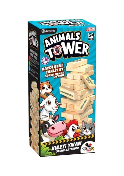 Totteriq Animal Tower Wooden Blocks Tumbling Tower Game 54-piece Stacking Game For Kids & Adults Fun Family Game With Cute Animal Designs Educational & Interactive Toy For Boys & Girls Ages 3+