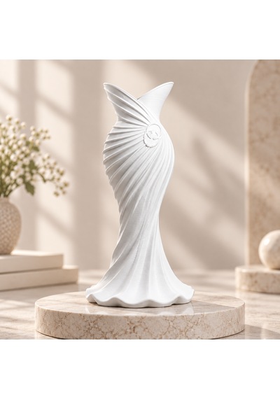 Gelinlik Esintili Beyaz Spiral Dekoratif Vazo Modern Minimalist Ev Aksesuarı