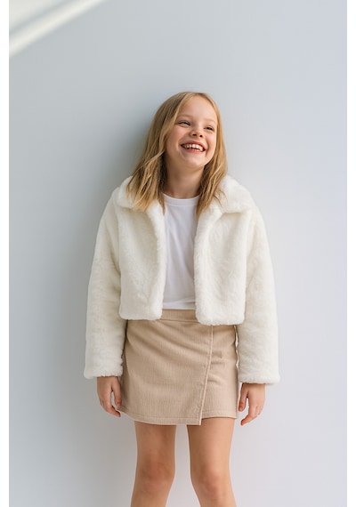 Esila Kids Kız Çocuk Bolero Peluş Ceket İnci Kapamalı Uzun Kollu Çocuk Ceket Beyaz