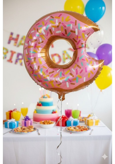 65x45 Cm Donut Folyo Balon - Doğum Günü Parti Dekorasyon Balonu Çok Renkli